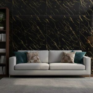 Plancha (UV) PVC Tipo Mármol Black Gold 122 x 244cm x 3mm a $19.990.